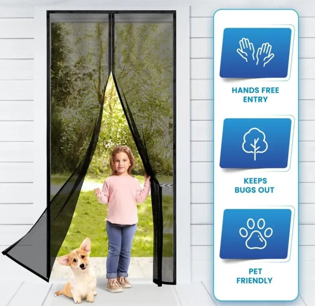 Hands-Free Retractable Magic Mesh Screen Door – Magnetic Closure, Easy Install, Keeps Bugs Out