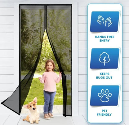 Hands-Free Retractable Magic Mesh Screen Door – Magnetic Closure, Easy Install, Keeps Bugs Out