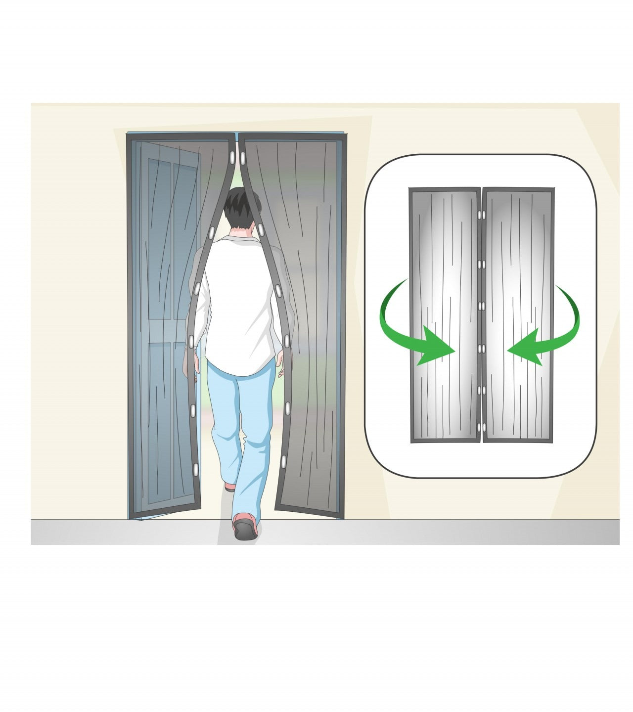 Hands-Free Retractable Magic Mesh Screen Door – Magnetic Closure, Easy Install, Keeps Bugs Out
