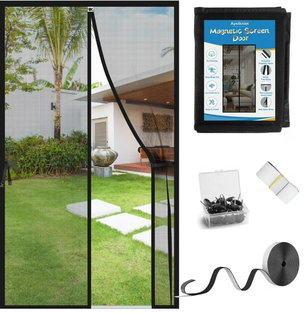 Hands-Free Retractable Magic Mesh Screen Door – Magnetic Closure, Easy Install, Keeps Bugs Out