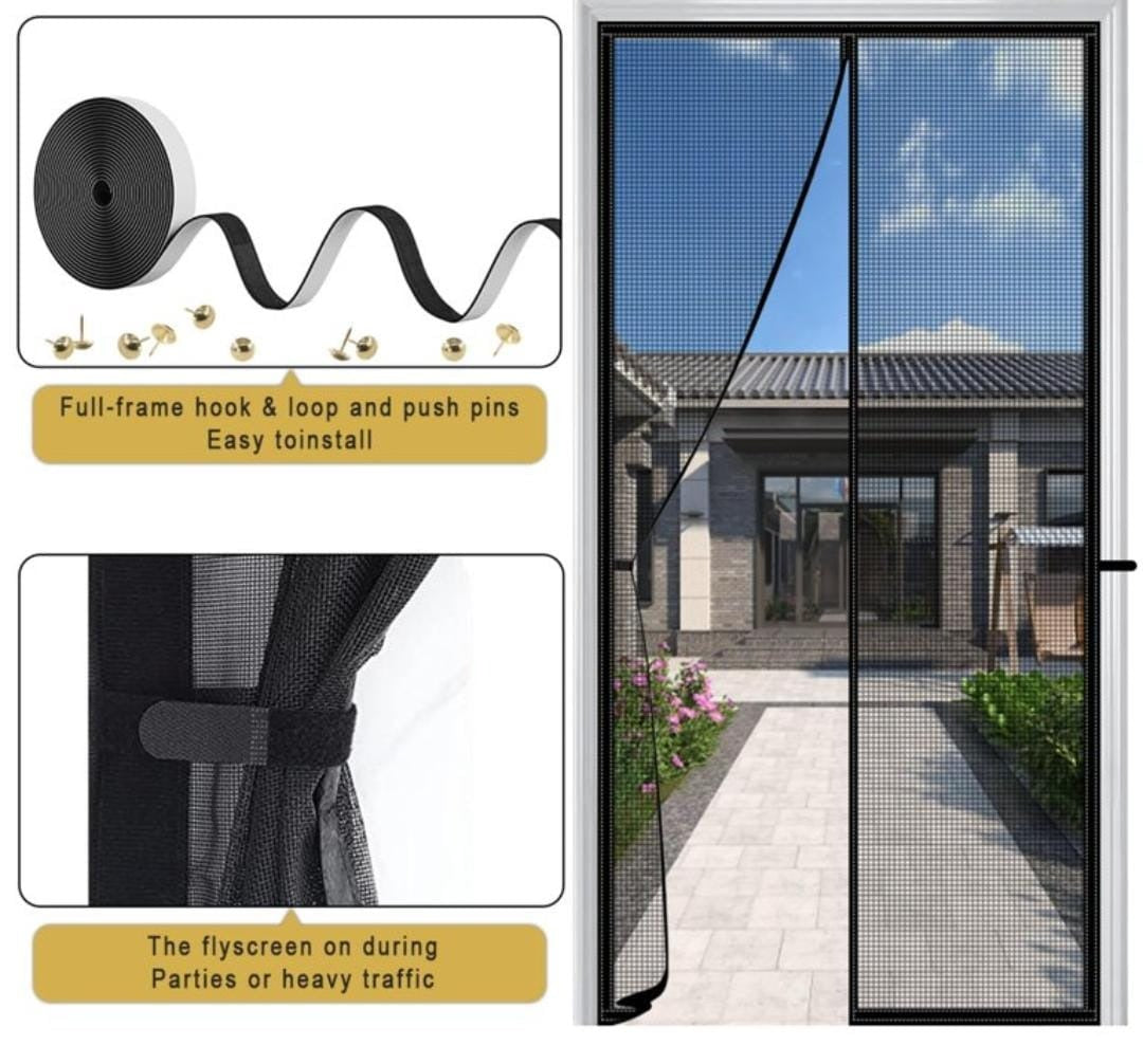 Hands-Free Retractable Magic Mesh Screen Door – Magnetic Closure, Easy Install, Keeps Bugs Out