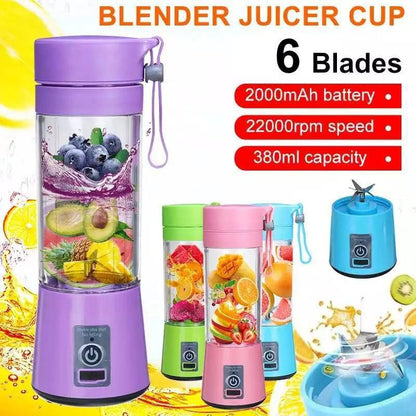 Rechargeable Portable Mini Juicer Blender – 6 Blades, 380ml Outdoor Juicing Cup [Random Color]