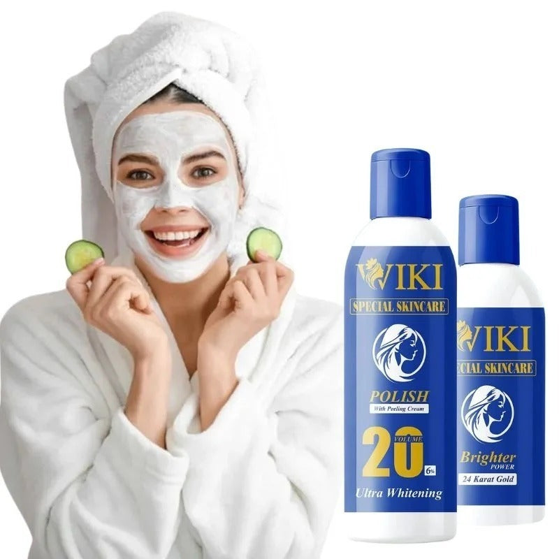 WIKI Special Skin Care Polish With Peeling Cream 200ml & 24K Gold Brighter Powder 100ml – Ultra Whitening Formula