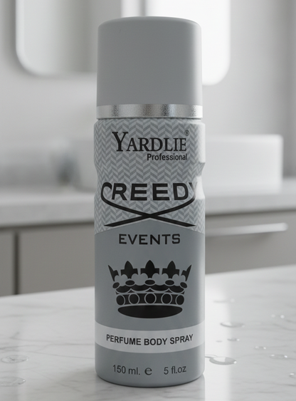 Yardlie Professional CREEDY EVENTS Perfume Body Spray (150ml): Elite, Aromatic Fougere Deodorant for Men.