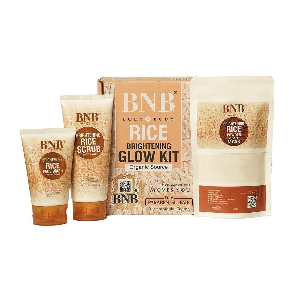 BNB Rice Brightening Glow Kit – Organic Rice Face Wash, Rice Scrub & Rice Powder Mask for Radiant & Even Skin Tone
