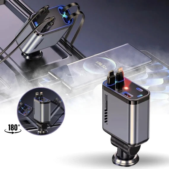 4 In 1 Multi Functional Car Charger Fast Charging With Star Light Providing Durable Quality - (With Light)