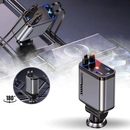 4 In 1 Multi Functional Car Charger Fast Charging With Star Light Providing Durable Quality - (With Light)