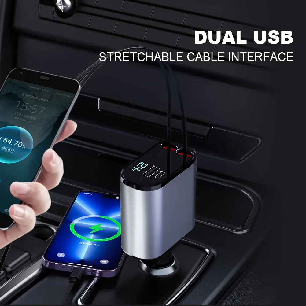 4 In 1 Multi Functional Car Charger Fast Charging With Star Light Providing Durable Quality - (With Light)