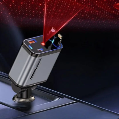 4 In 1 Multi Functional Car Charger Fast Charging With Star Light Providing Durable Quality - (With Light)