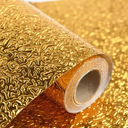 Golden Foil Aluminum Sticker For Kitchen Cabinet Wallpaper Oil Proof Waterproof wall protector with heat resistant Stove Cabinet Stickers kitchen backsplash wall tile sticker aluminium sheet Wallpaper Foil sheet Golden