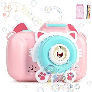 Bubble Camera with Bubble Solution Cartoon Camera Automatic Bubble Blowing Machine Toy With Light Sound for Kids