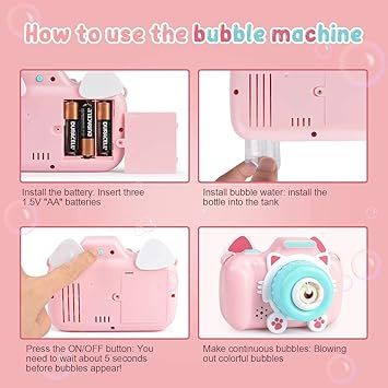 Bubble Camera with Bubble Solution Cartoon Camera Automatic Bubble Blowing Machine Toy With Light Sound for Kids