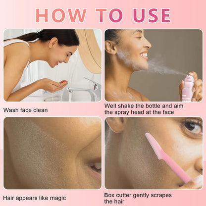 4 Razors or Face Shaving Moisturizing and Skin Care Dermaplaner Spray Glow Reveal Face Spray for Face Dermaplaning