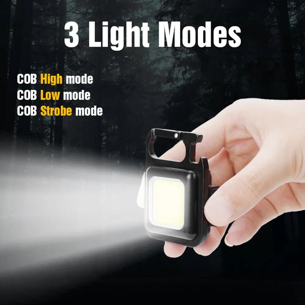 Pocket Flashlight Mini Keychains Work Light New Portable USB LED Rechargeable Outdoor Camping Corkscrew