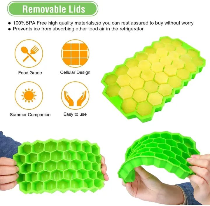 37 Cavity Ice Cube Mould Tray for Freezer Silicone Shape Honeycomb Chocolate Cake Maker Ice Trays for Chilled Drinks Reusable Multicolor